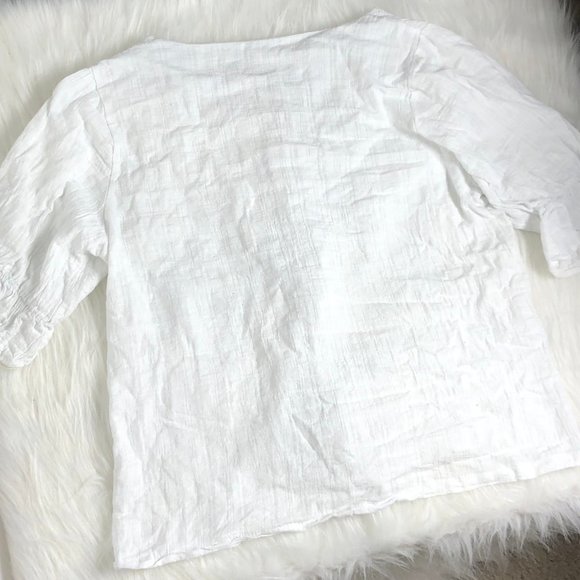White Leaves Eyelet V Neck Button Tea Blouse M - Picture 10 of 10